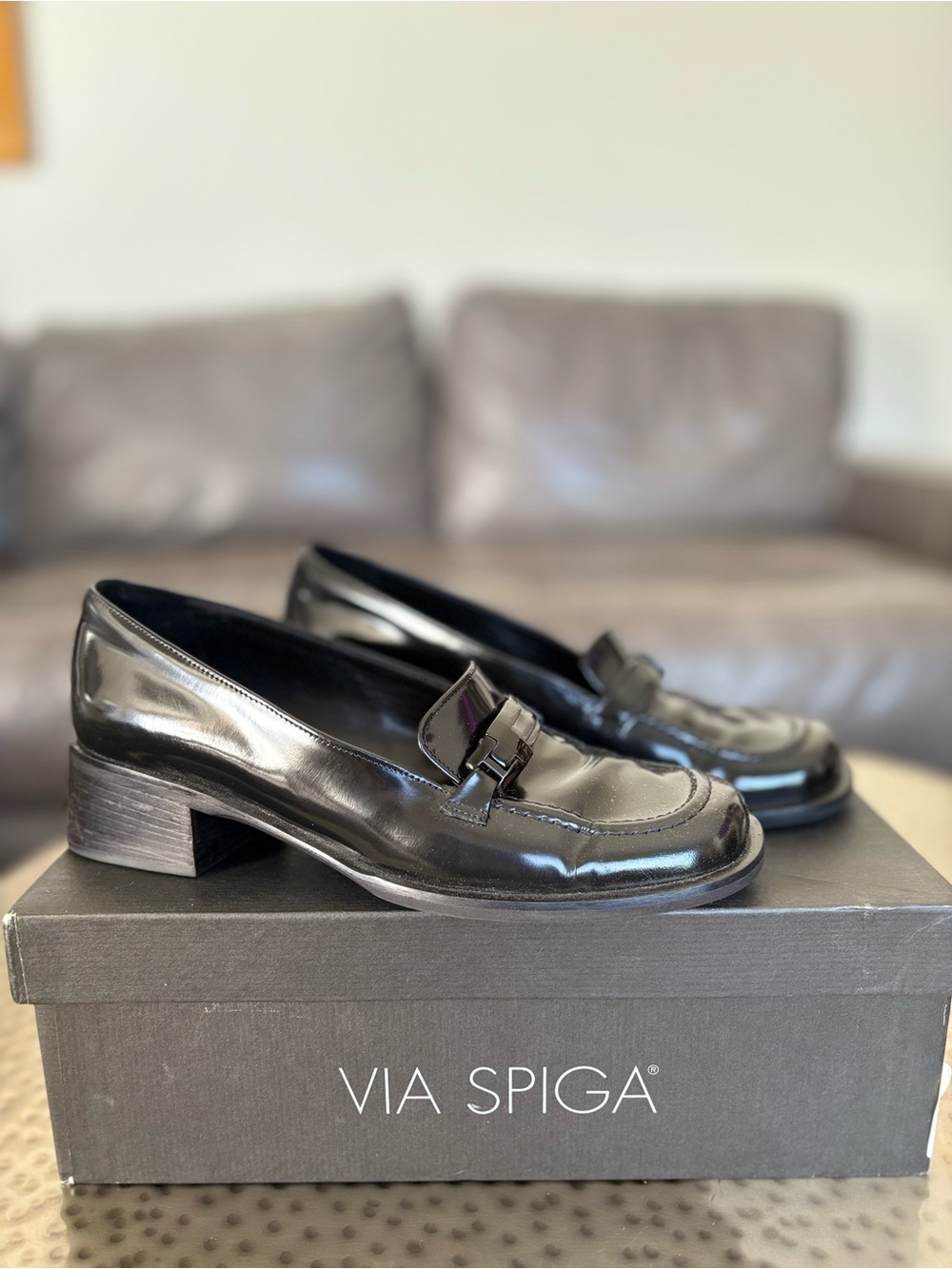 Via Spiga Stanley Black Patent Leather Loafers Made in Italy Y2K Size 6